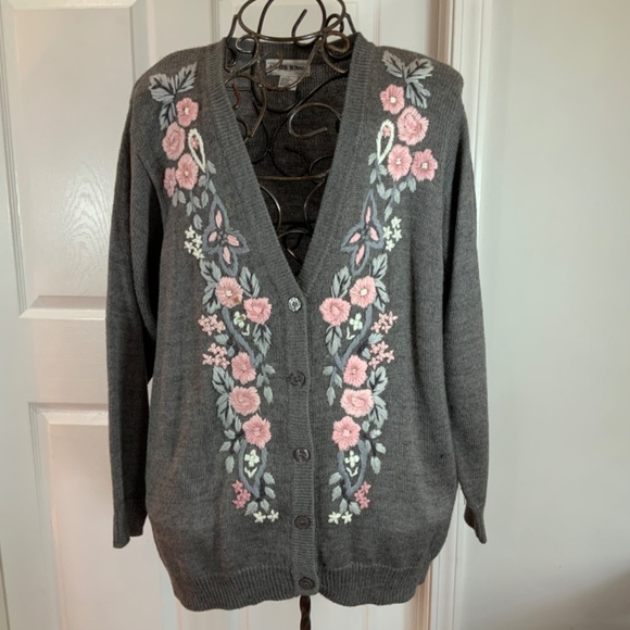 Alfred Dunner Embroidered Vintage 90s Floral Wool Cardigan Size L - Picture 9 of 9